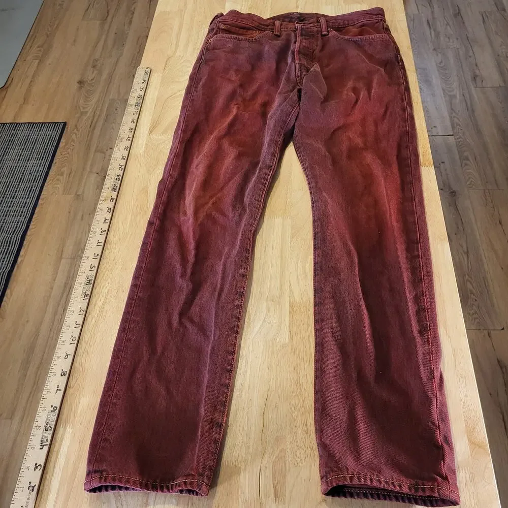 Levi's 501 CT Maroon 31 x 32 Tapered Denim Jeans Faded Tag 90.s Custom Cut - Picture 2 of 16